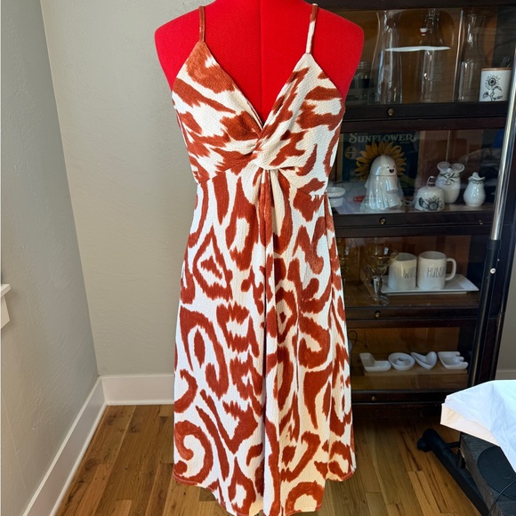 H&M Orange White Animal Print Knot Front Midi Dress Women’s Medium Sleeveless - Picture 1 of 7